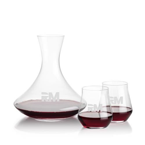 Corporate Recognition Gifts - Etched Barware - Senderwood Carafe & Bretton Stemless Wine
