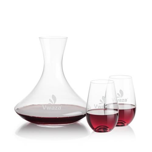 Corporate Recognition Gifts - Etched Barware - Senderwood Carafe & Boston Stemless Wine