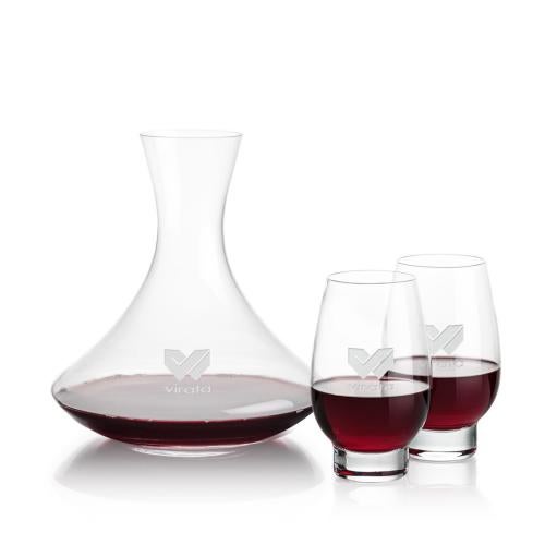 Corporate Recognition Gifts - Etched Barware - Senderwood Carafe & Glenarden Stemless Wine