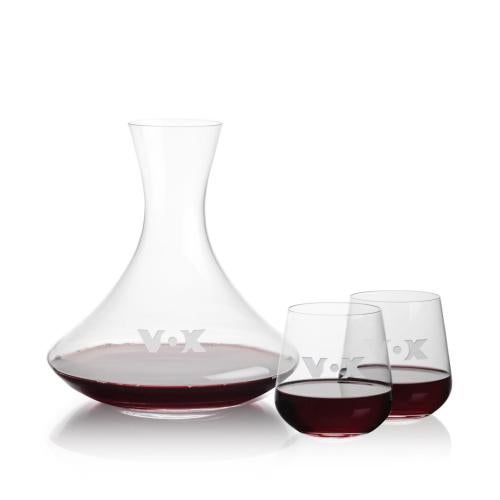Corporate Recognition Gifts - Etched Barware - Senderwood Carafe & Howden Stemless Wine