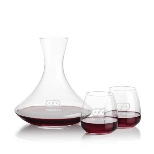 Corporate Recognition Gifts - Etched Barware - Senderwood Carafe & Hogarth Stemless Wine