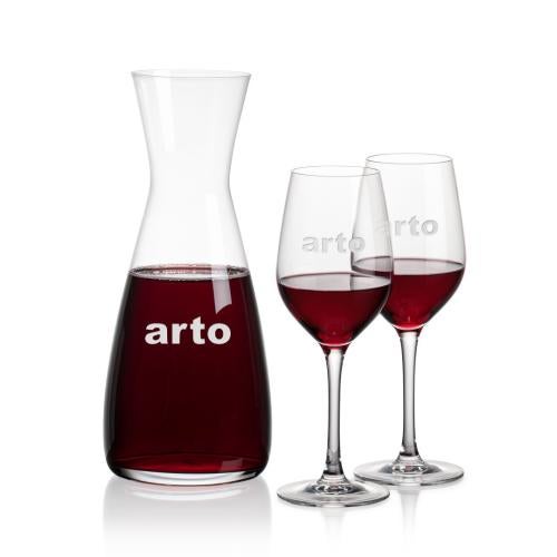 Corporate Recognition Gifts - Etched Barware - Portofino Carafe & Lethbridge Wine