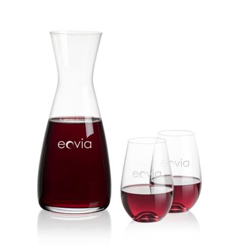 Corporate Recognition Gifts - Etched Barware - Portofino Carafe & Boston Stemless Wine