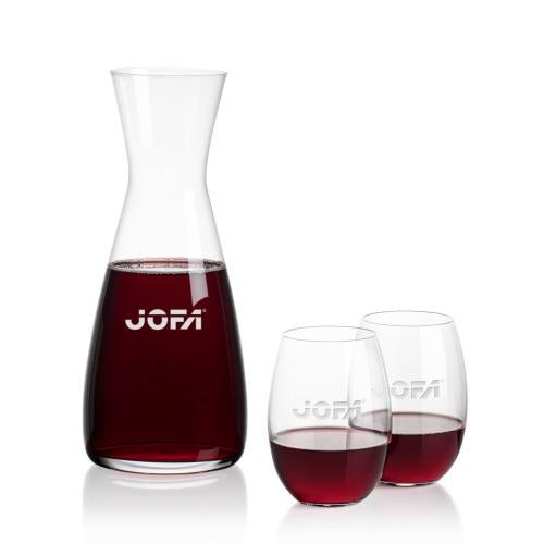 Corporate Recognition Gifts - Etched Barware - Portofino Carafe & Carlita Stemless Wine