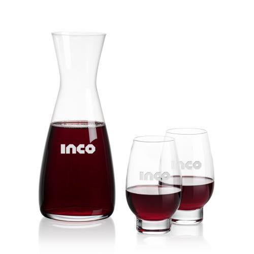 Corporate Recognition Gifts - Etched Barware - Portofino Carafe & Glenarden Stemless Wine