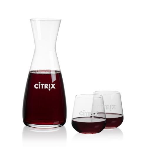 Corporate Recognition Gifts - Etched Barware - Portofino Carafe & Howden Stemless Wine
