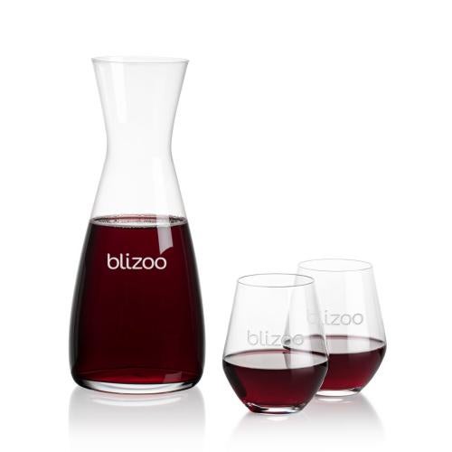 Corporate Recognition Gifts - Etched Barware - Portofino Carafe & Reina Stemless Wine