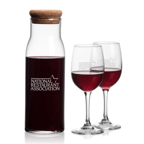 Corporate Recognition Gifts - Etched Barware - Aviston Carafe & Farnham Wine