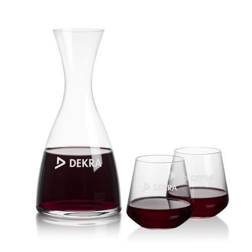 Corporate Recognition Gifts - Etched Barware - Barham Carafe & Cannes Stemless Wine