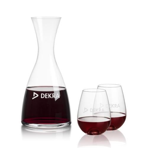 Corporate Recognition Gifts - Etched Barware - Barham Carafe & Edderton Stemless Wine