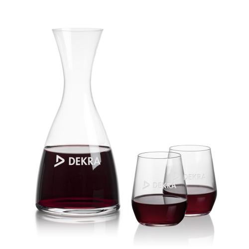 Corporate Recognition Gifts - Etched Barware - Barham Carafe & Germain Stemless Wine