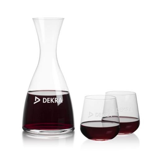 Corporate Recognition Gifts - Etched Barware - Barham Carafe & Howden Stemless Wine