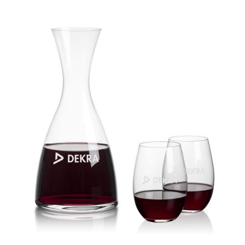 Corporate Recognition Gifts - Etched Barware - Barham Carafe & Laurent Stemless Wine