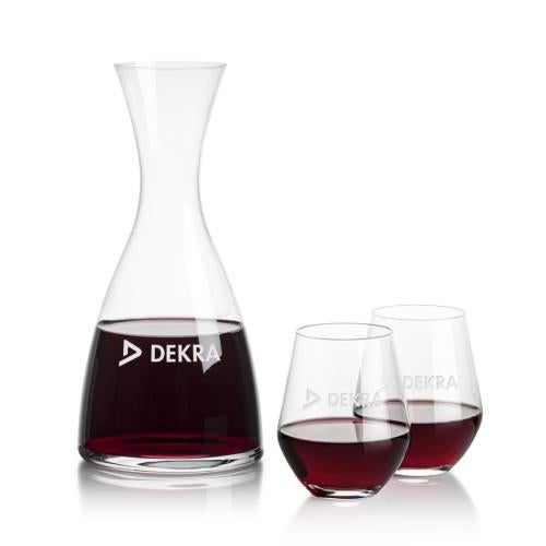 Corporate Recognition Gifts - Etched Barware - Barham Carafe & Reina Stemless Wine