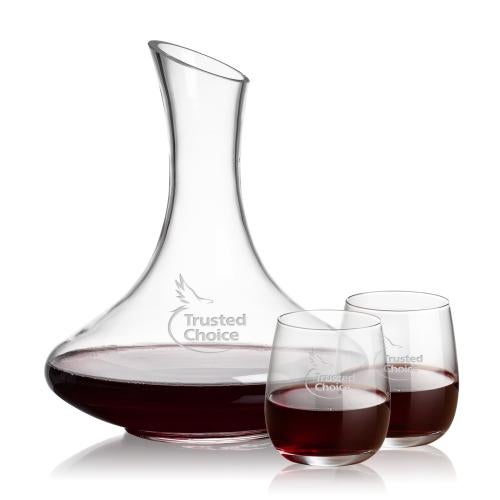 Corporate Recognition Gifts - Etched Barware - Kanata Carafe & Crestview Stemless Wine Set