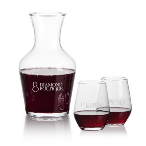 Corporate Recognition Gifts - Etched Barware - Summit Carafe & Mandelay Stemless Wine Set