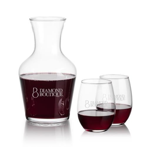 Corporate Recognition Gifts - Etched Barware - Summit Carafe & Stanford Stemless Wine