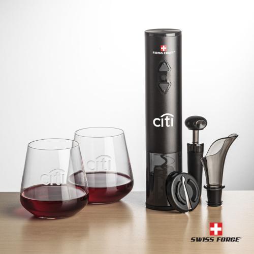 Corporate Recognition Gifts - Etched Barware - Swiss Force® Opener Set & Breckland Stemless Wine