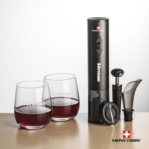 Corporate Recognition Gifts - Etched Barware - Swiss Force® Opener Set & Crestview Stemless Wine