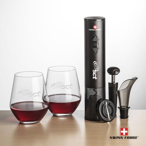 Corporate Recognition Gifts - Etched Barware - Swiss Force® Opener Set & Reina Stemless Wine