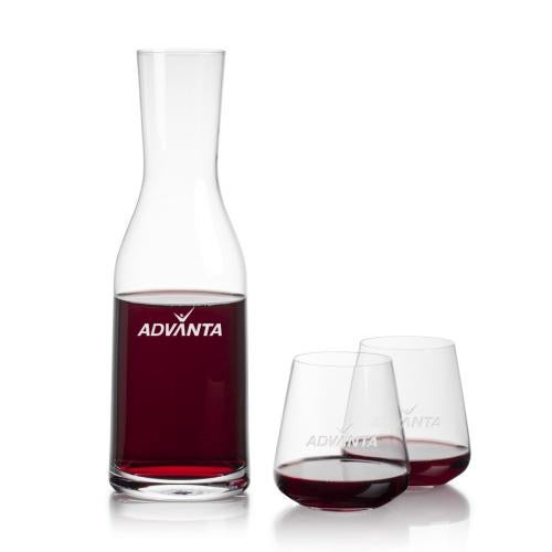 Corporate Recognition Gifts - Etched Barware - Caldmore Carafe & Breckland Stemless Wine