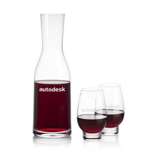 Corporate Recognition Gifts - Etched Barware - Caldmore Carafe & Glenarden Footed Wine