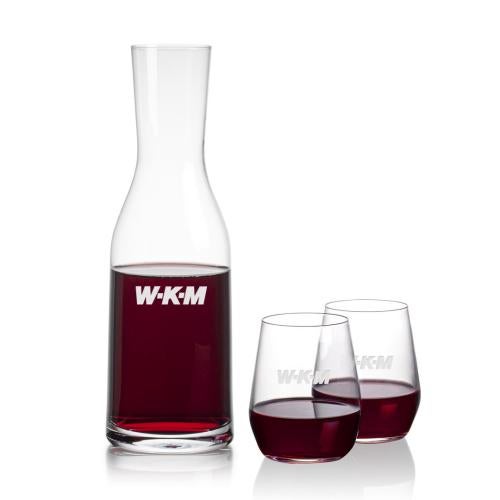 Corporate Recognition Gifts - Etched Barware - Caldmore Carafe & Germain Stemless Wine