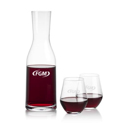 Corporate Recognition Gifts - Etched Barware - Caldmore Carafe & Reina Stemless Wine