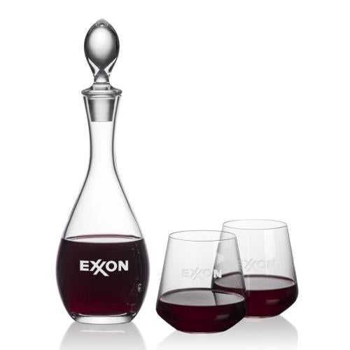 Corporate Recognition Gifts - Etched Barware - Malvern Decanter & Cannes Stemless Wine