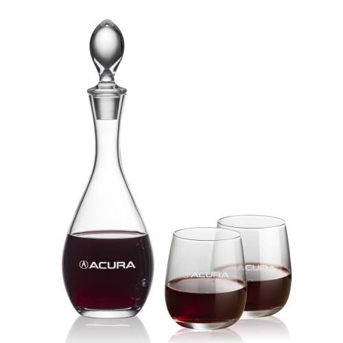 Corporate Recognition Gifts - Etched Barware - Malvern Decanter & Crestview Stemless Wine