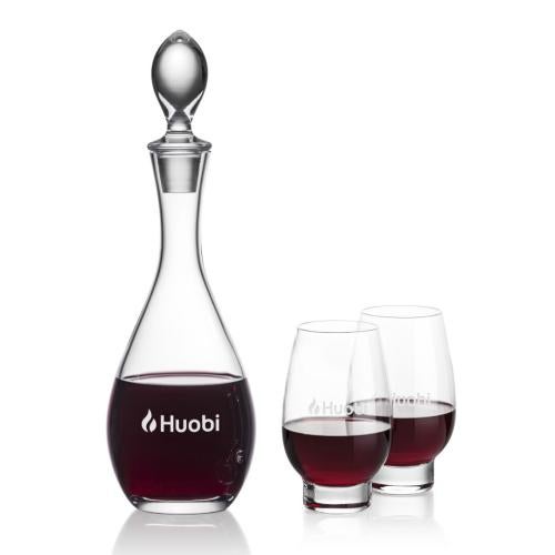 Corporate Recognition Gifts - Etched Barware - Malvern Decanter & Edderton Stemless Wine