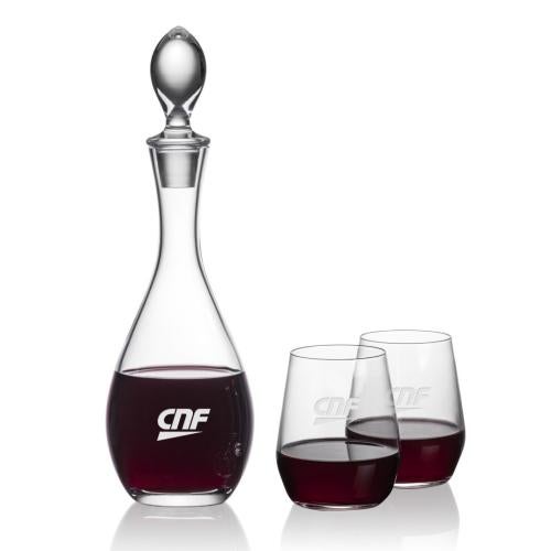 Corporate Recognition Gifts - Etched Barware - Malvern Decanter & Germain Stemless Wine
