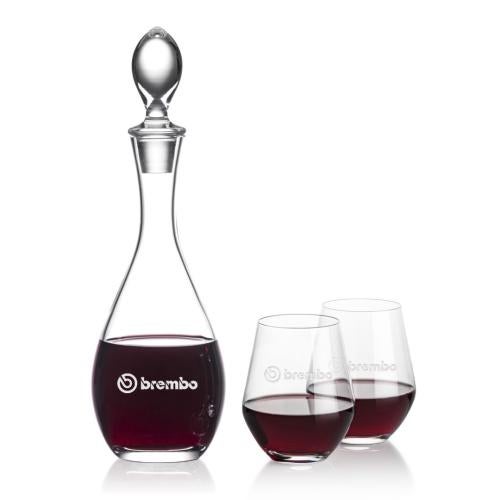 Corporate Recognition Gifts - Etched Barware - Malvern Decanter & Reina Stemless Wine