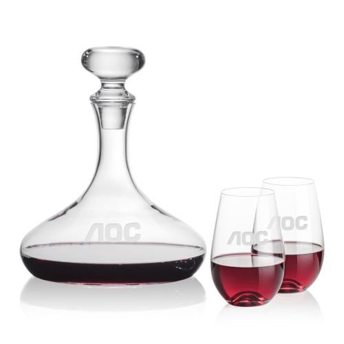 Corporate Recognition Gifts - Etched Barware - Stratford Decanter & Boston Stemless Wine