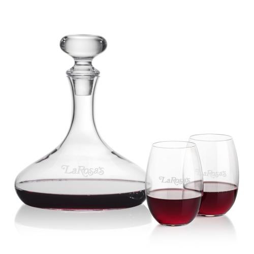 Corporate Recognition Gifts - Etched Barware - Stratford Decanter & Carlita Stemless Wine