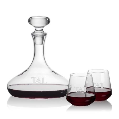 Corporate Recognition Gifts - Etched Barware - Stratford Decanter & Cannes Stemless Wine