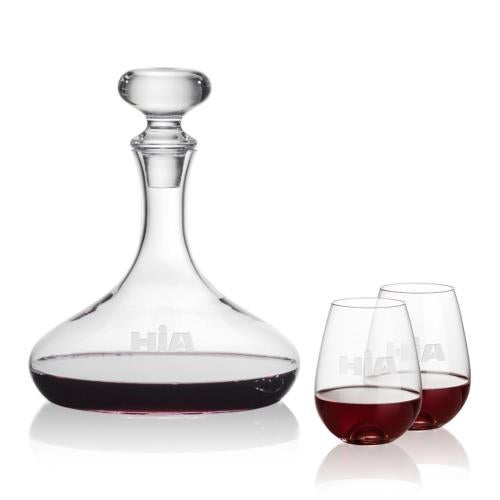 Corporate Recognition Gifts - Etched Barware - Stratford Decanter & Edderton Stemless Wine