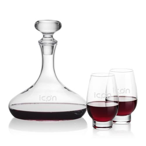 Corporate Recognition Gifts - Etched Barware - Stratford Decanter & Glenarden Stemless Wine