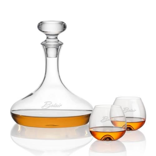 Corporate Recognition Gifts - Etched Barware - Stratford Decanter & Boston Stemless Cognac