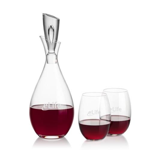 Corporate Recognition Gifts - Etched Barware - Juliette Decanter & Carlita Stemless Wine