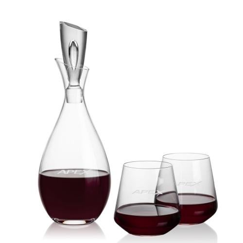 Corporate Recognition Gifts - Etched Barware - Juliette Decanter & Cannes Stemless Wine