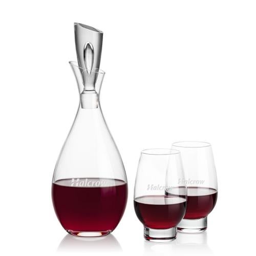Corporate Recognition Gifts - Etched Barware - Juliette Decanter & Glenarden Stemless Wine