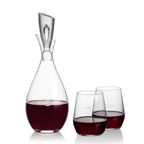 Corporate Recognition Gifts - Etched Barware - Juliette Decanter & Germain Stemless Wine