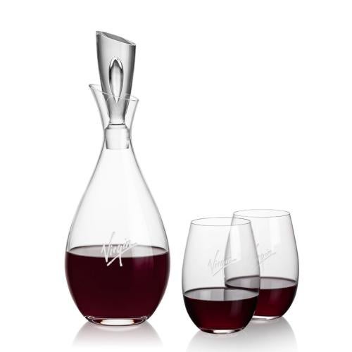 Corporate Recognition Gifts - Etched Barware - Juliette Decanter & Laurent Stemless Wine