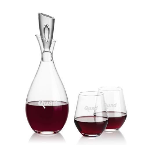 Corporate Recognition Gifts - Etched Barware - Juliette Decanter & Reina Stemless Wine