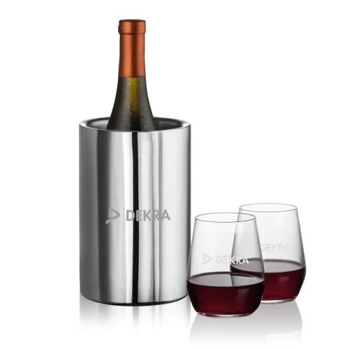 Corporate Recognition Gifts - Etched Barware - Jacobs Wine Cooler & Germain Stemless Wine