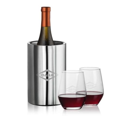 Corporate Recognition Gifts - Etched Barware - Jacobs Wine Cooler & Mandelay Stemless Wine