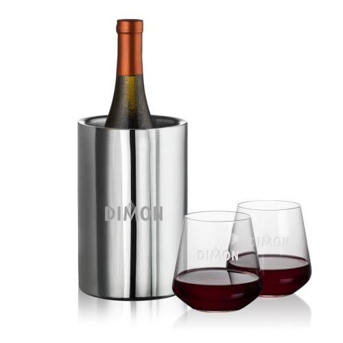 Corporate Recognition Gifts - Etched Barware - Jacobs Wine Cooler & Cannes Stemless Wine