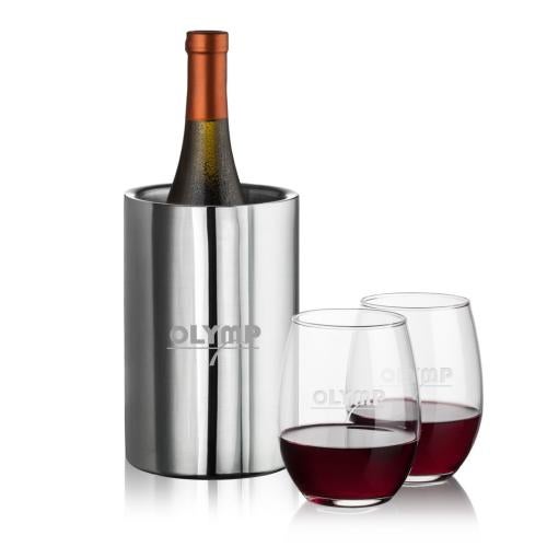 Corporate Recognition Gifts - Etched Barware - Jacobs Wine Cooler & Stanford Stemless Wine