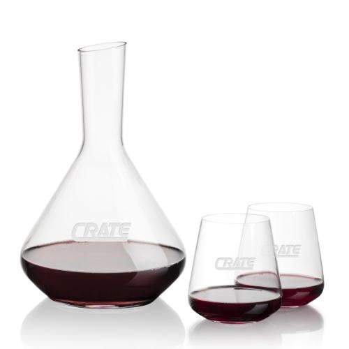 Corporate Recognition Gifts - Etched Barware - Terrassa Carafe & Breckland Stemless Wine